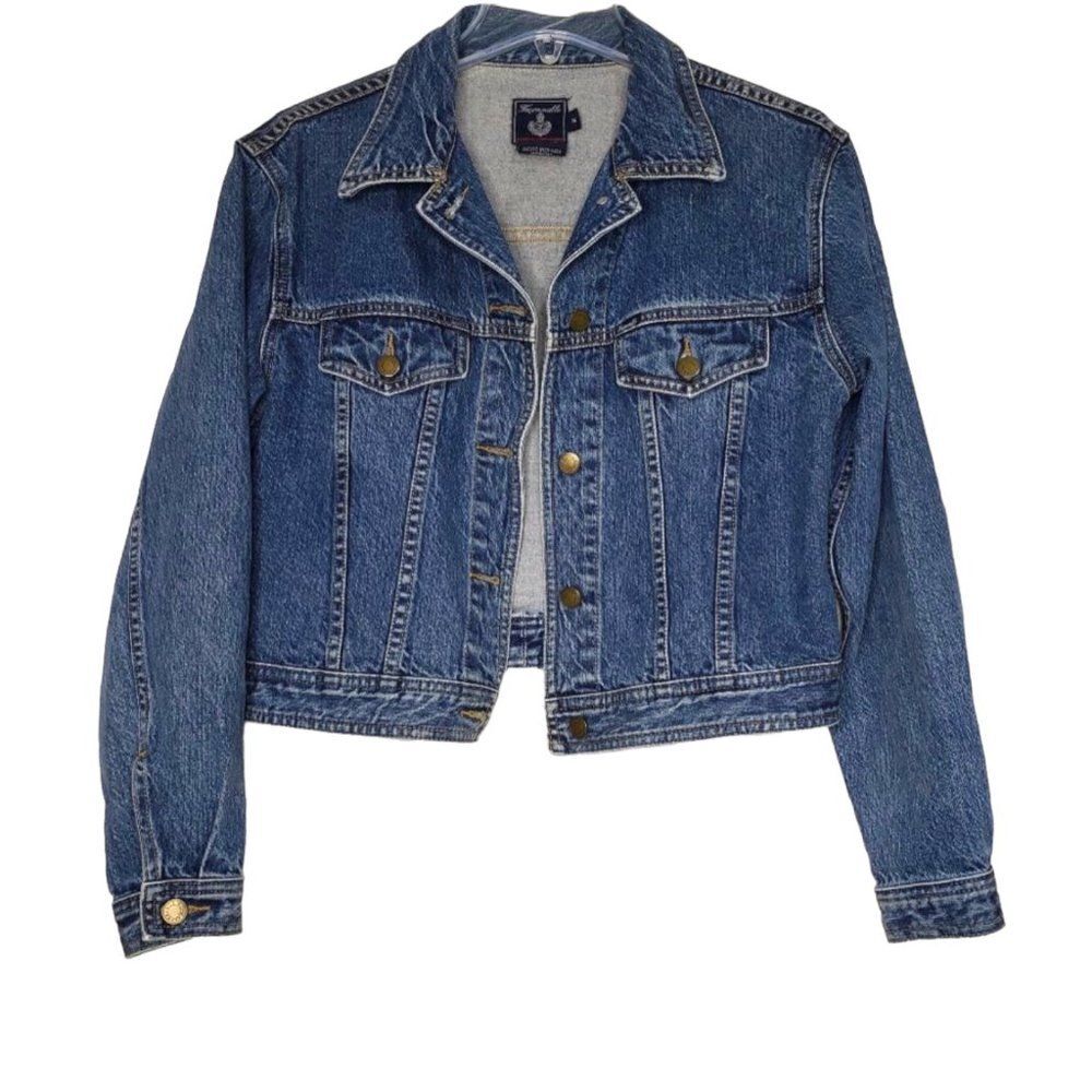 Vintage Faconnable Iconic Cotton Jean Jacket with Back Logo Patch Size Medium - Picture 1 of 16